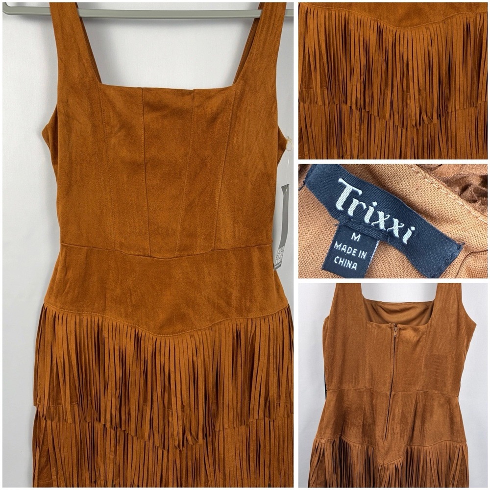 Trixxi Women's M Brown Faux Suede Fringe Mini Dress NWT Western Cowgirl